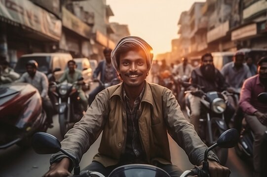 Indian man on his motrobike