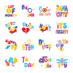 Pack of Typography Flat Stickers 

