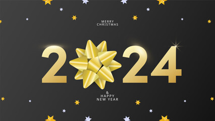 Fototapeta premium Happy new year 2024, Christmas and new year vector illustration on black background with pine branches, Number design template, Vector illustration EPS 10