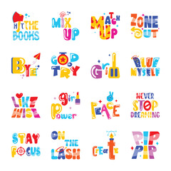 Modern Pack of Lettering Flat Stickers 

