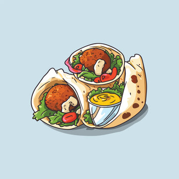 falafel wraps with sauce, cartoon style clip art preview
