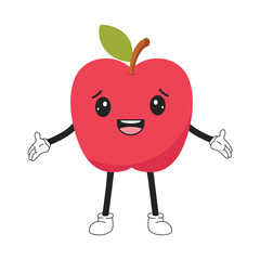Apple emoticon kawaii wants hugs. Emoji cartoon excitable character