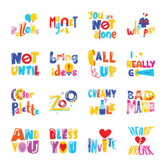 Trendy Bundle of Daily Life Words Flat Stickers 

