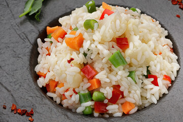 Risotto with vegetables and spices on a plate