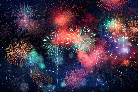Beautiful fireworks in the night sky. AI technology generated image
