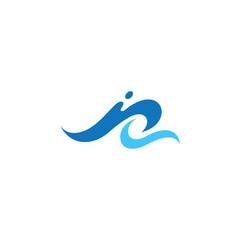 Blue waves logo in simple flat design style