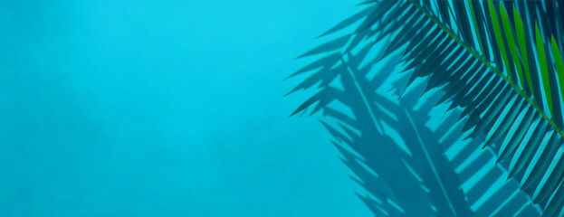 Fototapeta na wymiar palm leaves background blue color