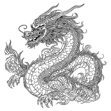 recommend clip art: line art of chinese dragon sketch hand drawing