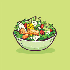 chicken caesar salad vector illustration. clean line and color clip art for menu, poster