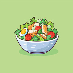 chicken caesar salad vector illustration. clean line and color clip art for menu, poster - obrazy, fototapety, plakaty