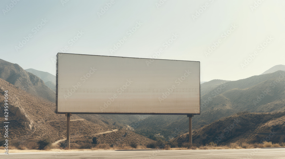 Wall mural blank billboard on the road in mountains