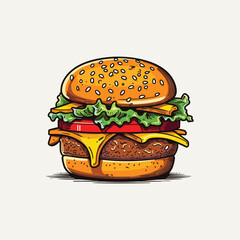 cheese burger vector illustration. clean line and cool color clip art for menu, poster, web