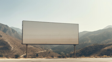blank billboard on the road in mountains