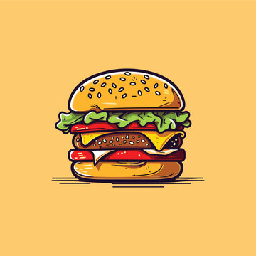 cheese burger vector illustration. clean line and cool color clip art for menu, poster, web