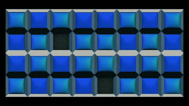 Schermo digitale con piastrelle quadrate 3D lumonose in posizionamento con movimento casuale