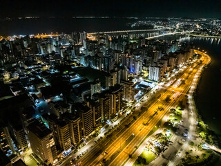 Fototapeta na wymiar Florianopolis in Santa Catarina. Night aerial image. 