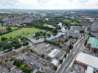 River Thames Reading town centre Berkshire UK drone, aerial