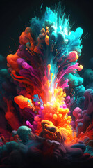 Magical multicolored smokes, cloud, or color fog on a black background, Abstract verticalbanner Generative Ai