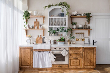 country house interior with kitchen in scandinavian style