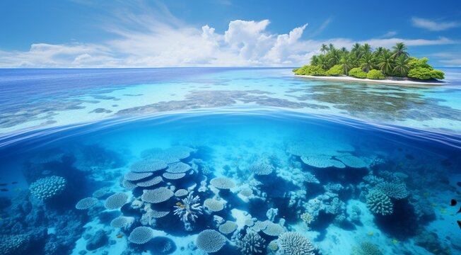 tropical blue sea scene, blue water in the sea, tropical ocean, oceanic scene