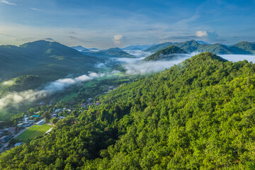 The village in the valley along MeKong River border of ThaiLand-Laos, Nong Khai province, Thailand.