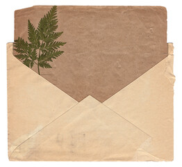 Vintage paper background with old envelope and postcard isolated