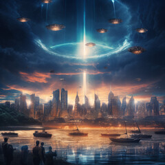 UFO alien invasion on Earth - obrazy, fototapety, plakaty