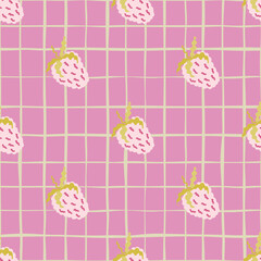 Cute strawberries seamless pattern. Doodle strawberry endless background. Hand drawn fruits wallpaper