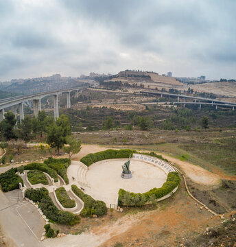 Aerial view of the memorial monument for the 9/11 victims, Jerusalem, Israel.