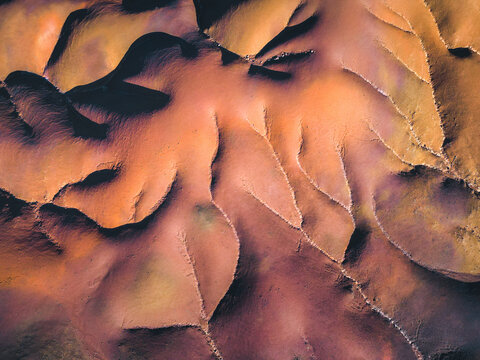 Aerial abstract view of Chamarel Seven Colored Earth Geopark, Black River, Mauritius.
