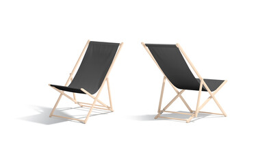 Fototapeta premium Blank black folding beach chair mockup, side and back view