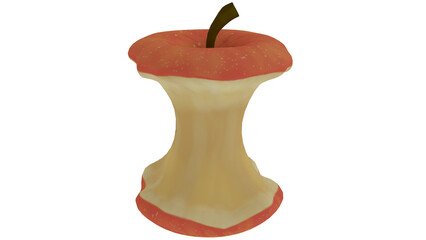 A 3D Cartoon Illustration of Eaten Apple. 