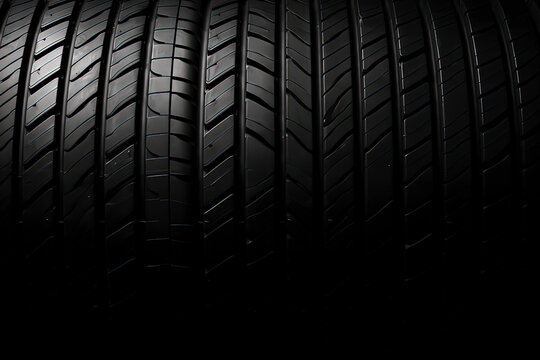Tire close-up on black background. AI technology generated image