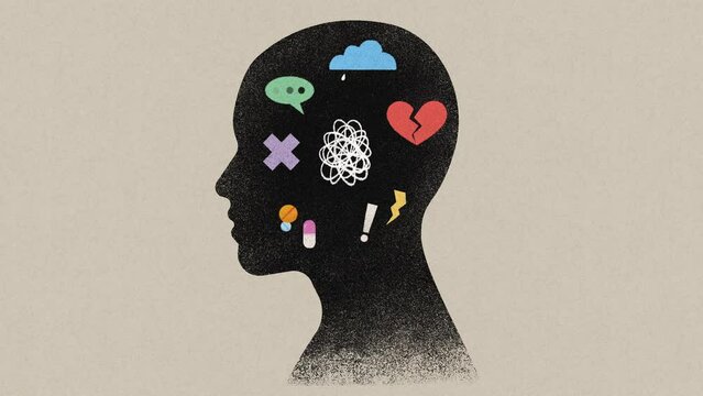 Psychotherapy session, Anxiety, Depression, Mental health, Psychological Help, Psychiatrist Consulting Patient. Psychology. Mind, Brain,Thoughts. 2d flat Animation