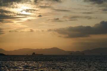 Sunset view over the sea at Kennedy Town, Western District, Hong Kong