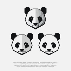 Low poly, polygonal panda head logo set, black and white isolated background, Premium design collection - Vector Illustration