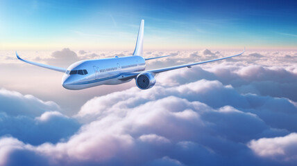 Obraz premium Passengers commercial airplane flying above clouds