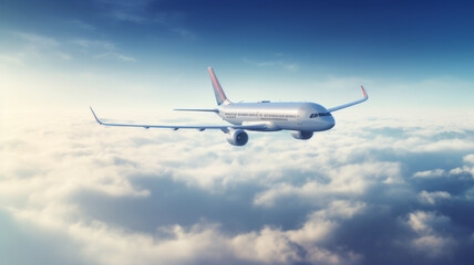 Obraz premium Passengers commercial airplane flying above clouds