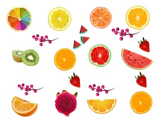 flat lay trendy seamless pattern sliced mixed citrus fruits like background with different berries, concept of healthy eating, dieting, top down