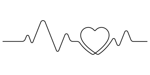 romantic minimalism heartbeat pulse in continuous line drawing - symbol of love and rhythm