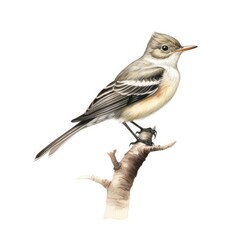 Fototapeta premium Alder flycatcher bird isolated on white. Generative AI
