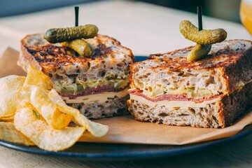 Freshly prepared sandwich served on a plate