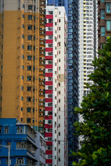 Crowded high-rise residential buildings and streets in the streets of Hong Kong