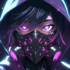Electrifying cyberpunk portrait: Neon hues capture a futuristic protagonist. A dynamic asset for game narratives and character design