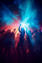 Silhouette of people dancing on a dance floor - obrazy, fototapety, plakaty