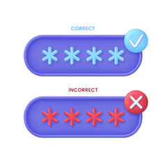 3D Correct and Incorrect Passwords. Padlock and password. Personal data protection on the internet.