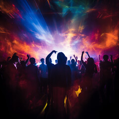 Fototapeta na wymiar Silhouette of people dancing on a dance floor