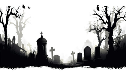 Creepy graveyard with tombstones and eerie lighting, a haunted setting,Halloween graveyard, haunted cemetery, spooky tombstones, eerie ambiance, Halloween concept