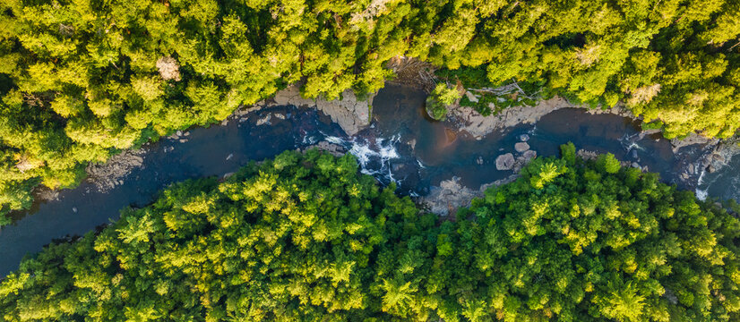 Aerial view of the Youghiogheny River in McHenry Maryland, United States. - Powered by Adobe