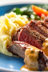 Delicious steak with mashed potato
